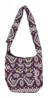 Sanu Babu Taška cez rameno fialovo-biela s Azteckým vzorom na zips 40x36cm, 2 predné vrecká