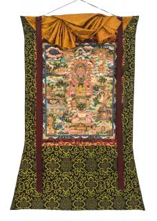 Sanu Babu Thanka, život Budhu, čierny brokát, 85x126cm