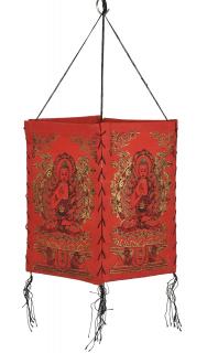 Sanu Babu Tienidlo, štvorboké červené so zlato-čiernou potlačou Budhu, 18x25cm
