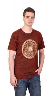 Sanu Babu Tričko s krátkym rukávom, červené, zlatotlač Mandala, stone wash 42