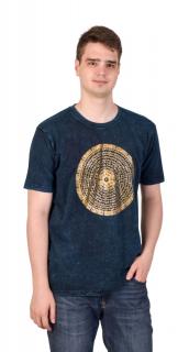 Sanu Babu Tričko s krátkym rukávom, petrolejovo modré, zlatotlač Mandala, stone wash 42