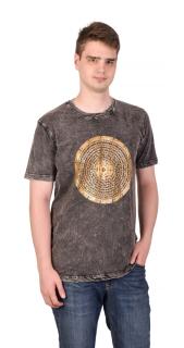 Sanu Babu Tričko s krátkym rukávom, šedé, zlatotlač Mandala, stone wash 44
