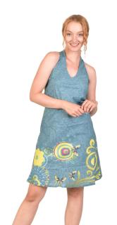 Sanu Babu Trojštvrťové šaty ,,Flower design" modré, bez rukávu L