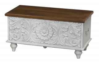 Sanu Babu Truhla z mangového dreva zdobená ručnými rezbami, 89x44x45cm (BD)