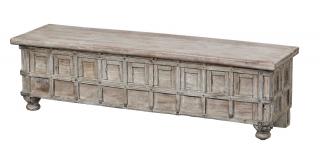 Sanu Babu Truhla z teakového dreva, biela patina, 152x41x43cm