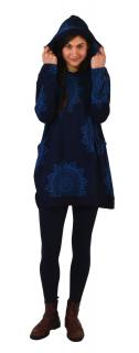 Sanu Babu Tunika s dlhým rukávom, kapucňou a vreckami, tmavo modrá s mandalami S/M