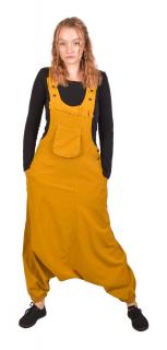 Sanu Babu Turecké nohavice s trakmi medovo žlté, veľmi nízky sed, vrecká a gombíky L/XL