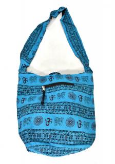 Sanu Babu Tyrkysová taška cez rameno s potlačou mantry, vrecká, zips, 39x40cm