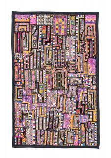 Sanu Babu Unikátna tapiséria z Rajastanu, farebná, ručné vyšívanie, 140x186cm (3E)