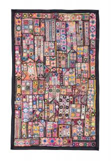 Sanu Babu Unikátna tapiséria z Rajastanu, farebná, ručné vyšívanie, 140x186cm (3F)