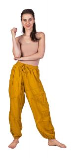 Sanu Babu Unisex balónové nohavice, medovo žlté, vrecká, guma a šnúrka v páse S/M