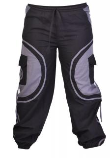 Sanu Babu Unisex balónové nohavice s aplikáciou špirály a vreckami, čierno-šedé L/XL