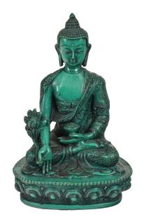 Sanu Babu Uzdravujúci Budha, ručne vyrezávaný, tyrkysový, 13x9x20cm
