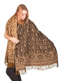 Sanu Babu Veľký zimný šál so vzorom paisley, čierno-béžový, 200x90cm