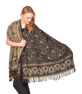 Sanu Babu Veľký zimný šál so vzorom paisley, čierno-sivý, 200x90cm
