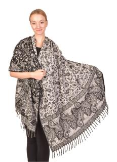 Sanu Babu Veľký zimný šál so vzorom paisley, svetlo čierno-biely, 200x100cm