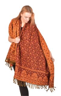 Sanu Babu Veľký zimný šál so vzorom paisley, vínovo-oranžový, 200x90cm (AS)