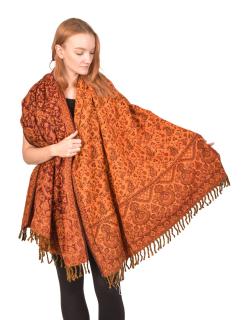 Sanu Babu Veľký zimný šál so vzorom paisley, vínovo-oranžový, 200x90cm (AT)
