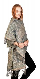 Sanu Babu Veľký zimný šál so vzorom, pretkávaný, béžovo-mentolový, 200x65cm