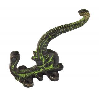 Sanu Babu Vešiak, slon, mosadz, jeden háčik, zelená patina, 11cm