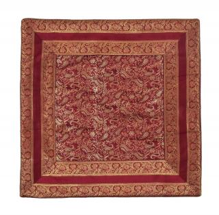 Sanu Babu Vínový saténový obliečka na vankúš so zlatou paisley výšivkou, zips, 40x40cm