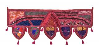 Sanu Babu Vínový záves nad dvere so výšivkou a strapcami, 103x36cm