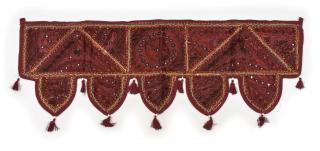 Sanu Babu Vínový záves nad dvere so výšivkou, strapcami a zrkadlami 105x38cm (6A)
