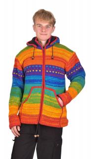 Sanu Babu Vlnený unisex sveter s kapucňou a vreckami, na zips, rainbow XL
