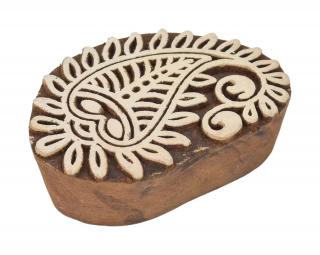 Sanu Babu Vyrezávaná pečiatka paisley, palisander, 6x4cm