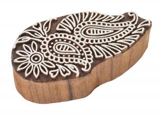 Sanu Babu Vyrezávaná pečiatka paisley, palisander, 9x4,5cm
