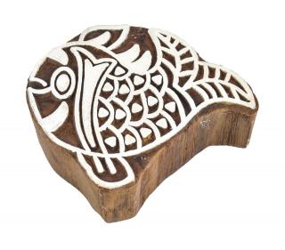 Sanu Babu Vyrezávaná pečiatka "Ryba", ručné práce, palisander, 8x7cm