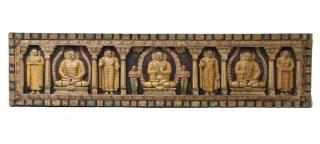 Sanu Babu Vyrezávaný panel 5 Budhov, maľovaný antik, 212x7x52cm