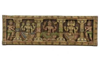 Sanu Babu Vyrezávaný panel Shiva, maľovaný, 92x29x4cm