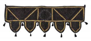 Sanu Babu Záves nad dvere, čierny, výšivka, strapce, 104x37cm