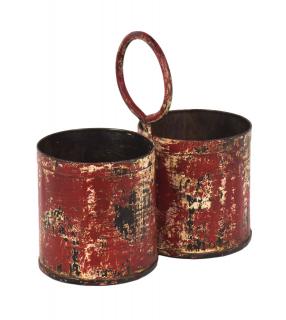 Sanu Babu Závesný plechový kvetináč, dvojitý, červená patina, 22x11x21cm