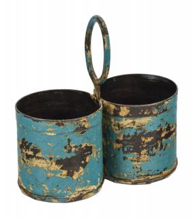 Sanu Babu Závesný plechový kvetináč, dvojitý, modrá patina, 22x11x21cm