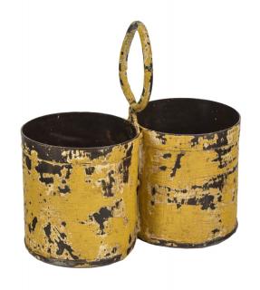 Sanu Babu Závesný plechový kvetináč, dvojitý, žltá patina, 22x11x21cm