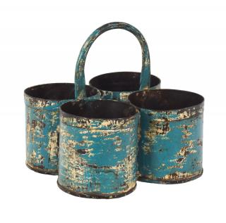 Sanu Babu Závesný plechový kvetináč, quatro, modrá patina, 22x22x22cm