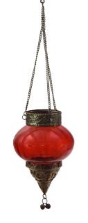 Sanu Babu Závesný sklenený svietnik, červený, kovové zdobenie, 9x9x14cm