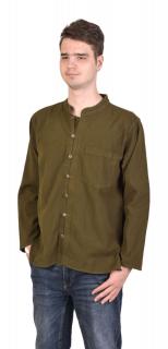 Sanu Babu Zelená pánska košeľa-kurta s dlhým rukávom a vreckom, celorozopínacia M