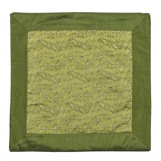 Sanu Babu Zelená saténová obliečka na vankúš s výšivkou paisley, zips, 40x40cm