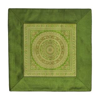 Sanu Babu Zelená saténová obliečka na vankúš s výšivkou, zips, 40x40cm (8C)
