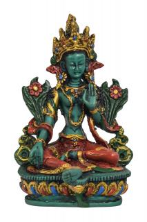 Sanu Babu Zelená Tára, sediaca, tyrkysová maľovaná, zo živice, 15cm