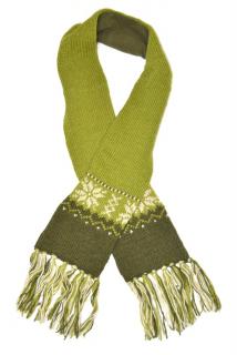 Sanu Babu Zelený vlnený šál s jemným dizajnom vločiek a strapcami