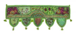 Sanu Babu Zelený záves nad dvere so výšivkou a strapcami, 103x36cm (9A)