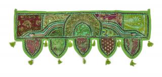 Sanu Babu Zelený záves nad dvere so výšivkou a strapcami, 103x36cm (9C)