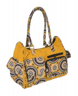 Sanu Babu Žltá bavlnená kabelka s potlačou mandál, na zips, 34x17x27cm + 25cm ucha
