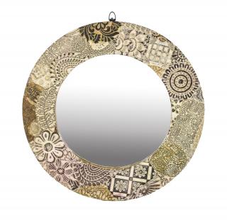 Sanu Babu Zrkadlo v okrúhlom ráme z teakového dreva zdobené starými raznicami, 60x4x60cm (7H)