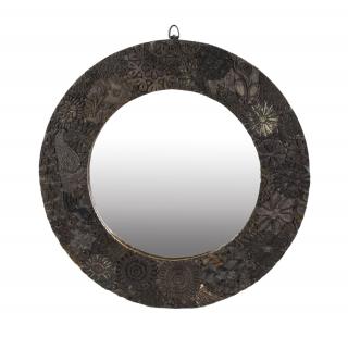 Sanu Babu Zrkadlo v okrúhlom ráme z teakového dreva zdobené starými raznicami, 60x4x60cm (7Q)