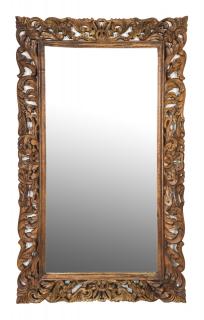Sanu Babu Zrkadlo v ráme z mangového dreva, ručne vyrezávané, prírodná úprava, 90x3x150cm